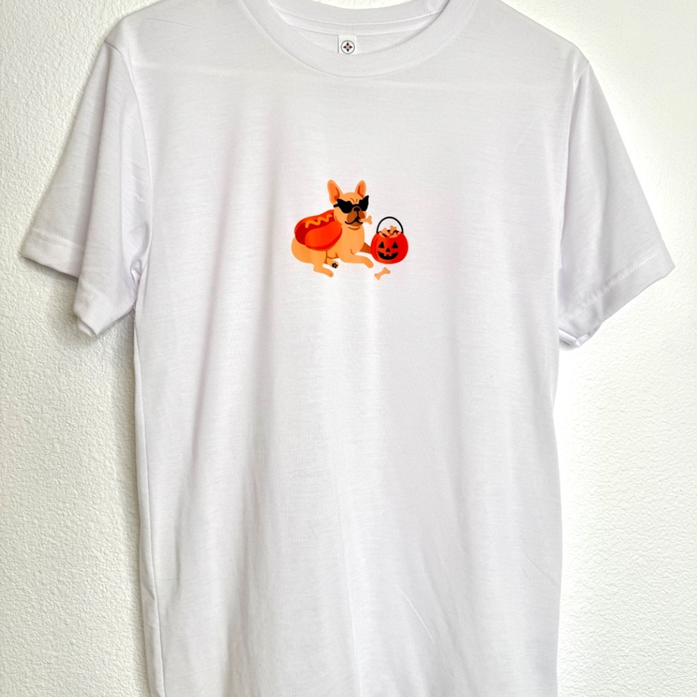 White T-Shirt with Halloween Frenchie Print